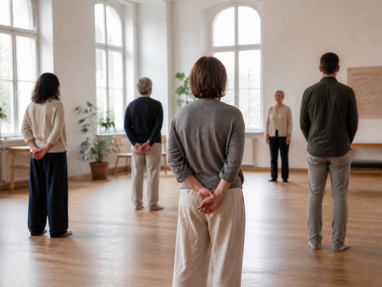 Kleine Gruppe im Seminarraum während einer Aufstellung