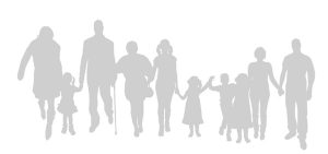 Vector silhouette of a group of people who are holding hands.